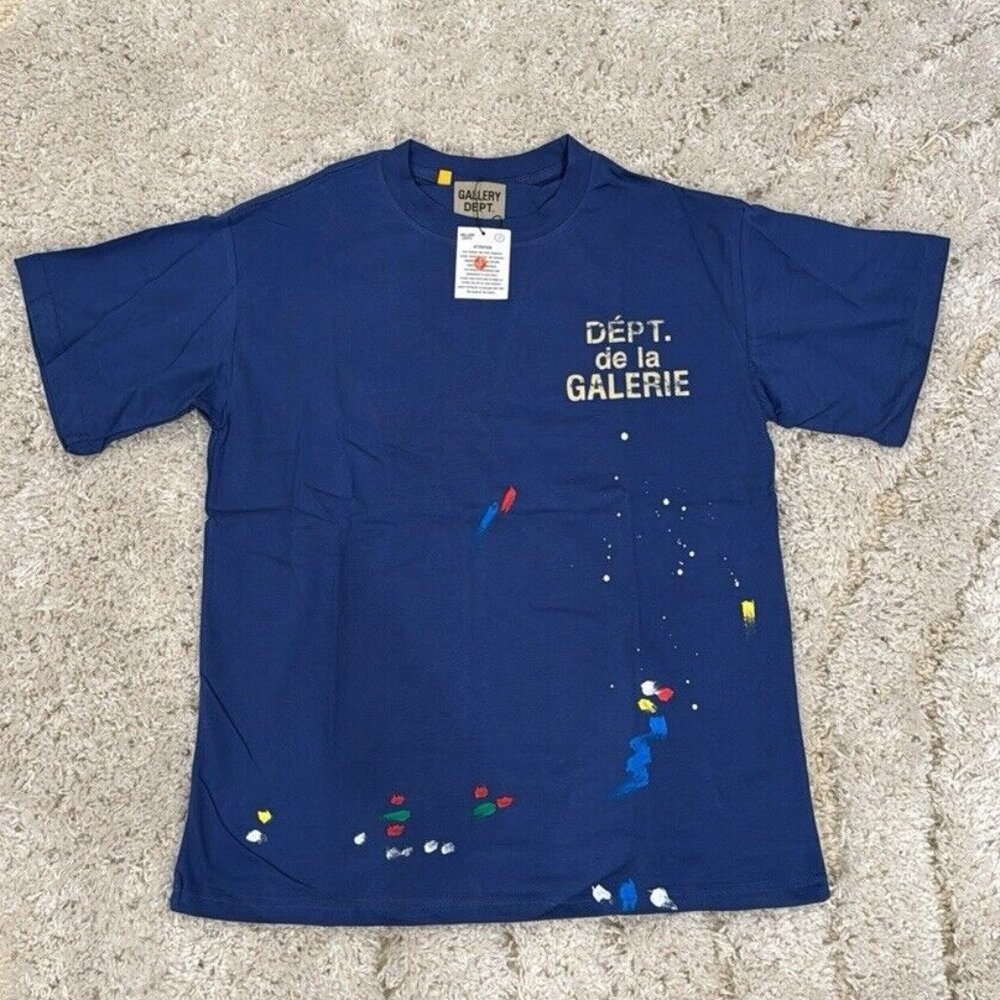 Gallery Dept Logo Blue Painted Splatter  T-Shirt For Men Size Small Medium Large